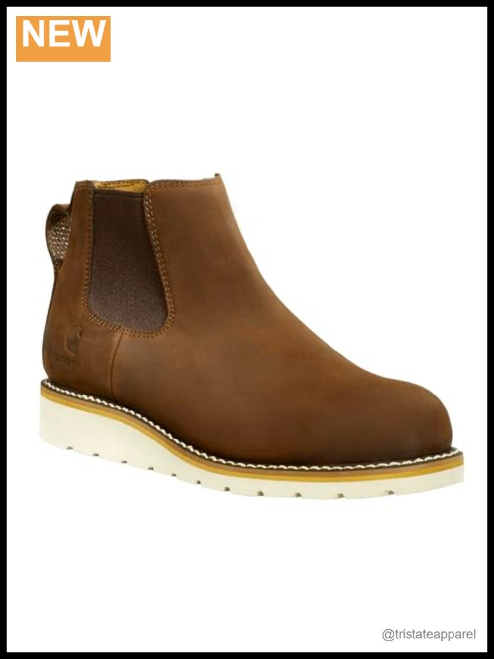 Women's Chelsea Pull-On Wedge Boot Leather Work Boots Soft Toe Slip Resistant
